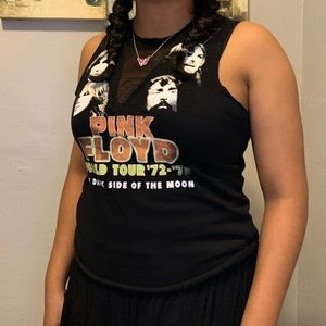 Black cropped Pink Floyd band tank top w/ mesh